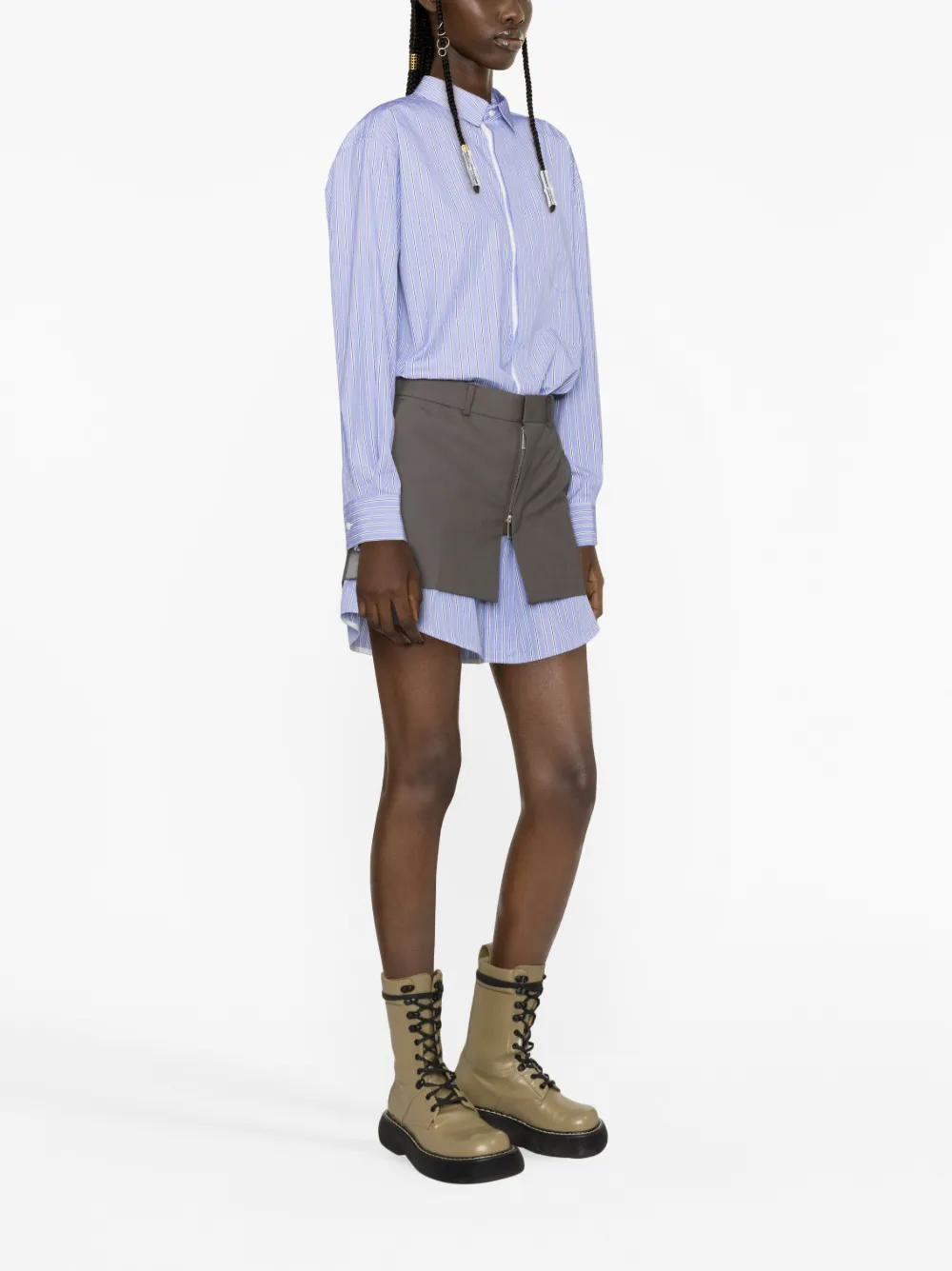 sacai layered shirt minidress - Blauw