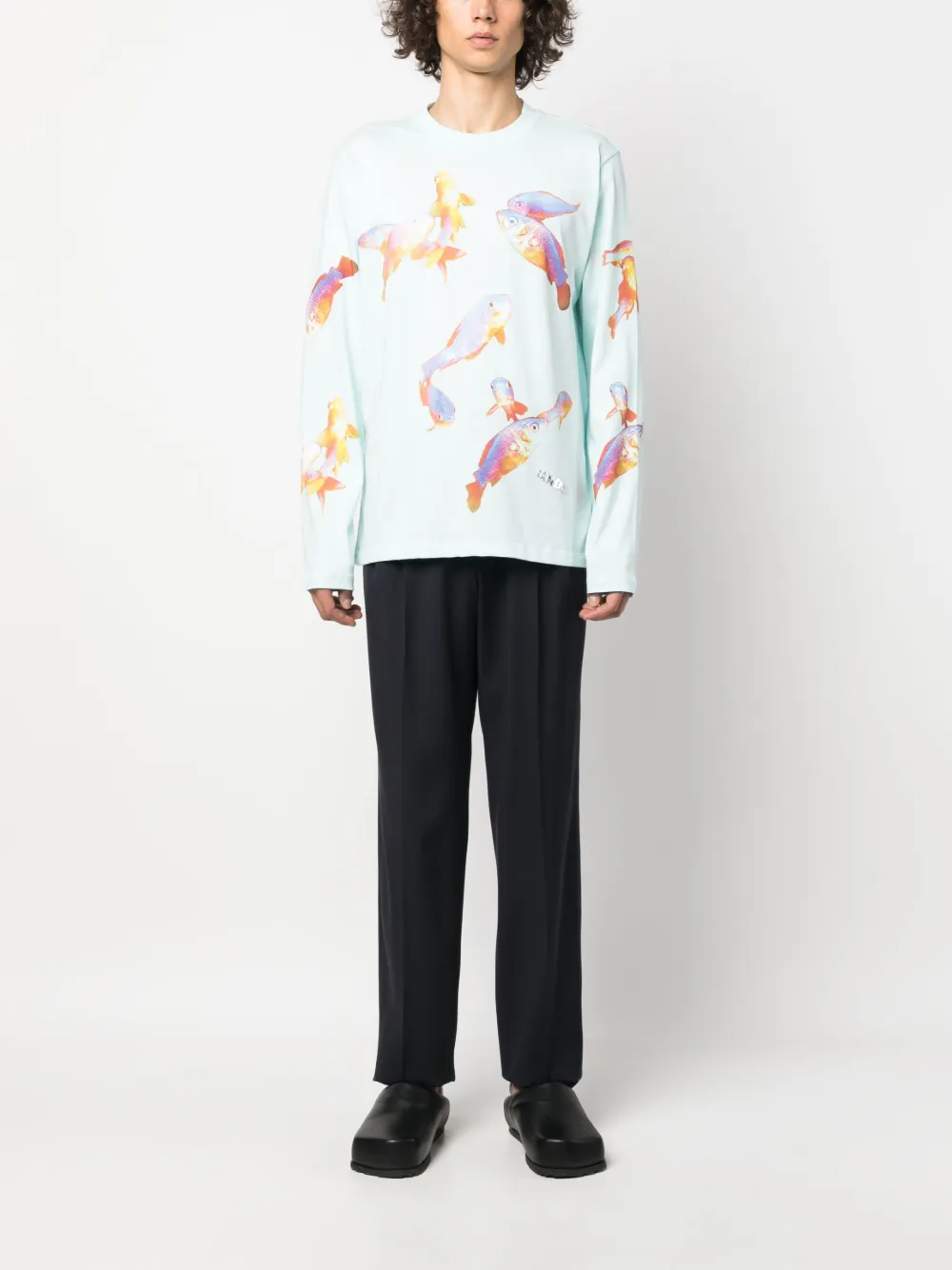 SANDRO fish-print cotton T-shirt - Blauw