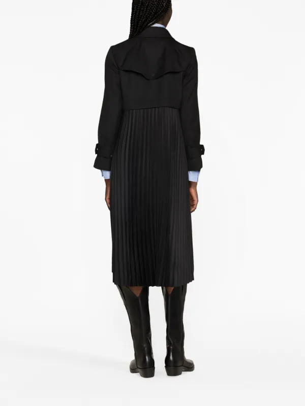 SANDRO Pleated Gabardine Trench Coat Black FARFETCH CA