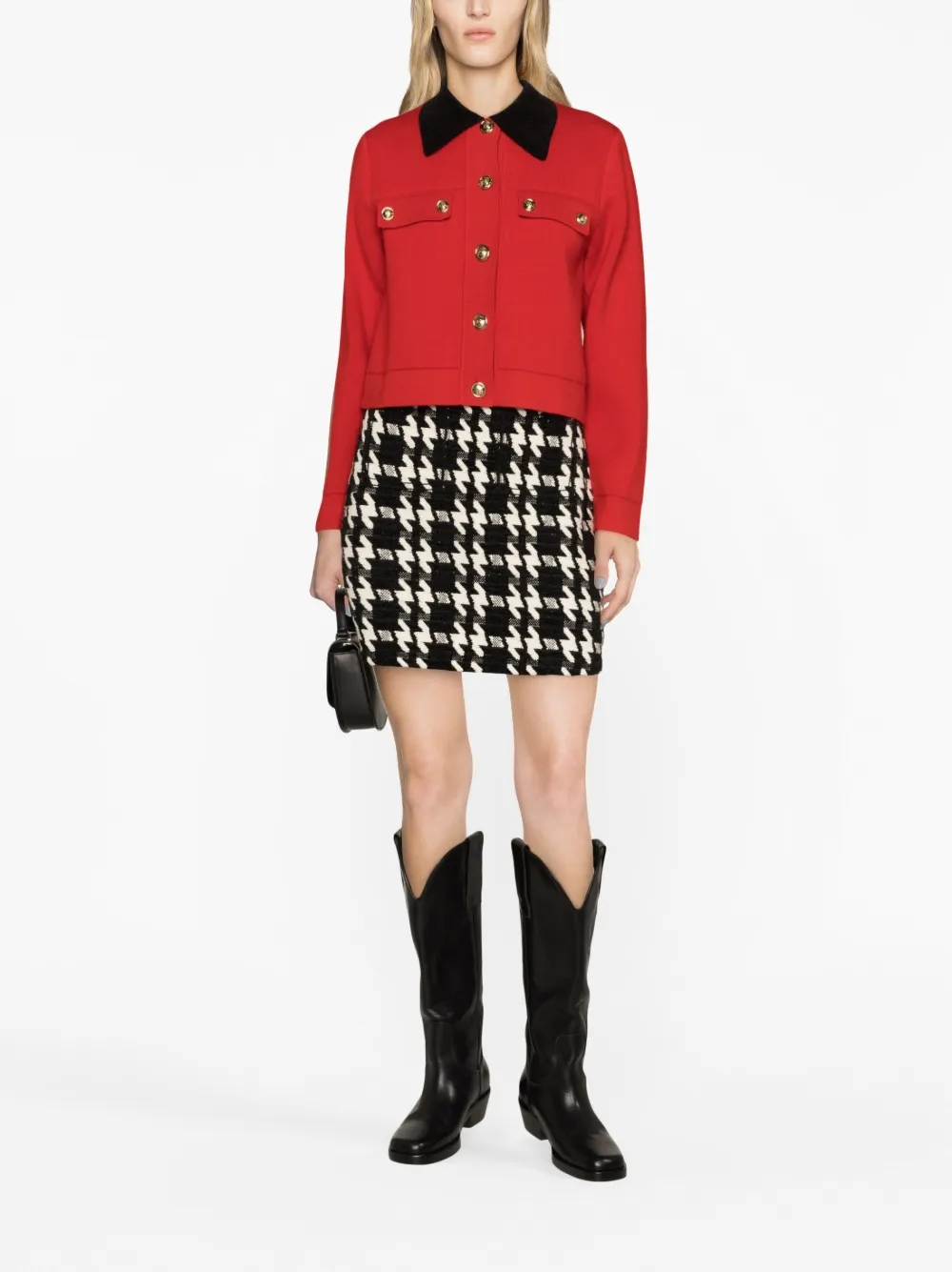 SANDRO Mini-rok met pied-de-poule print - Zwart