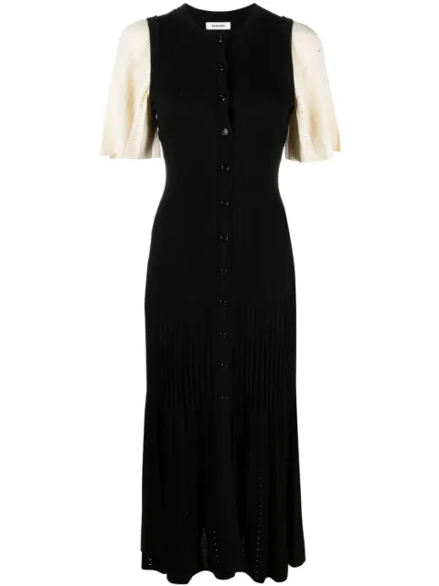 SANDRO - ribbed-knit button-up midi dress