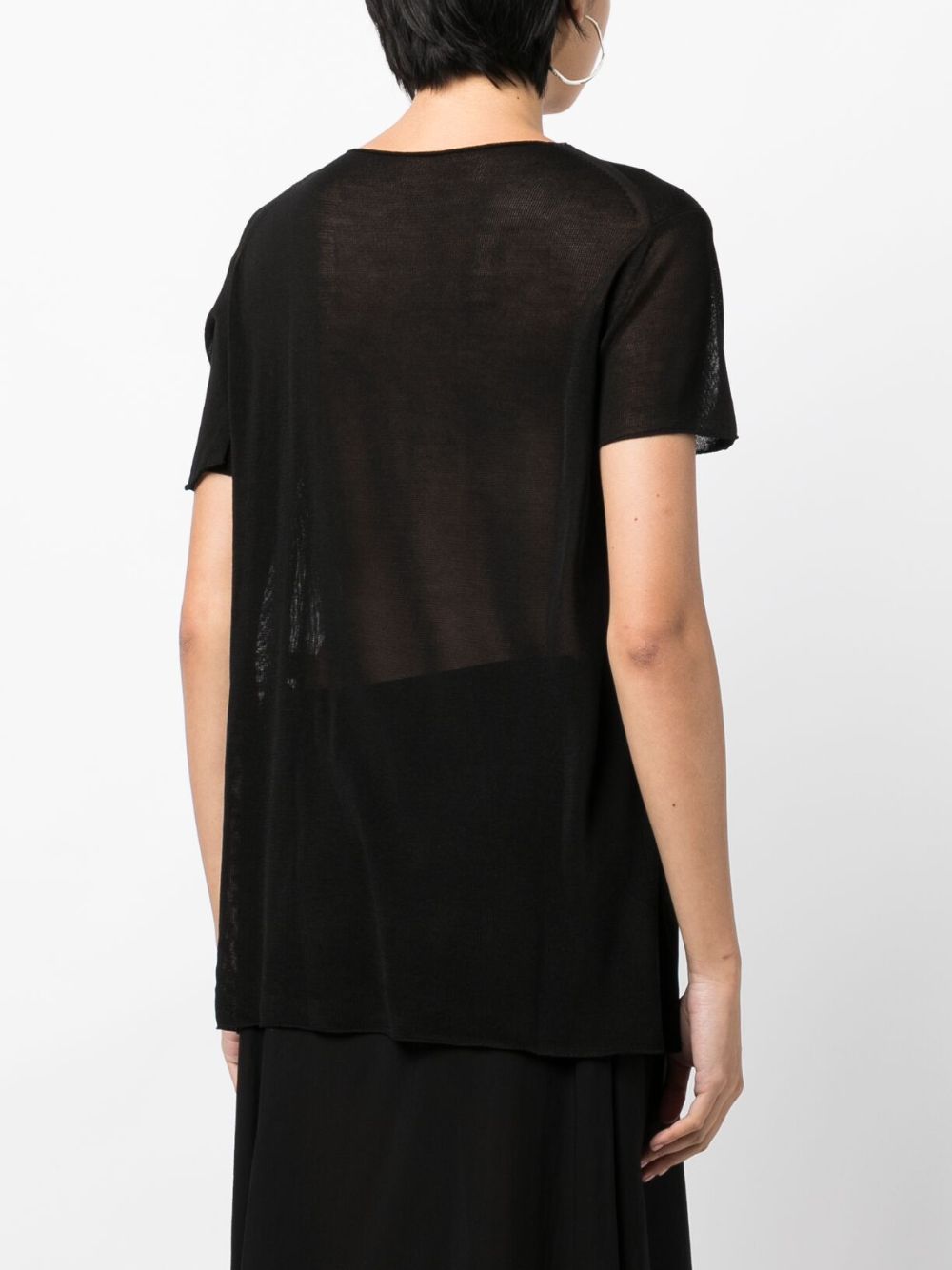 Shop Yohji Yamamoto Asymmetric Semi-sheer T-shirt In Black