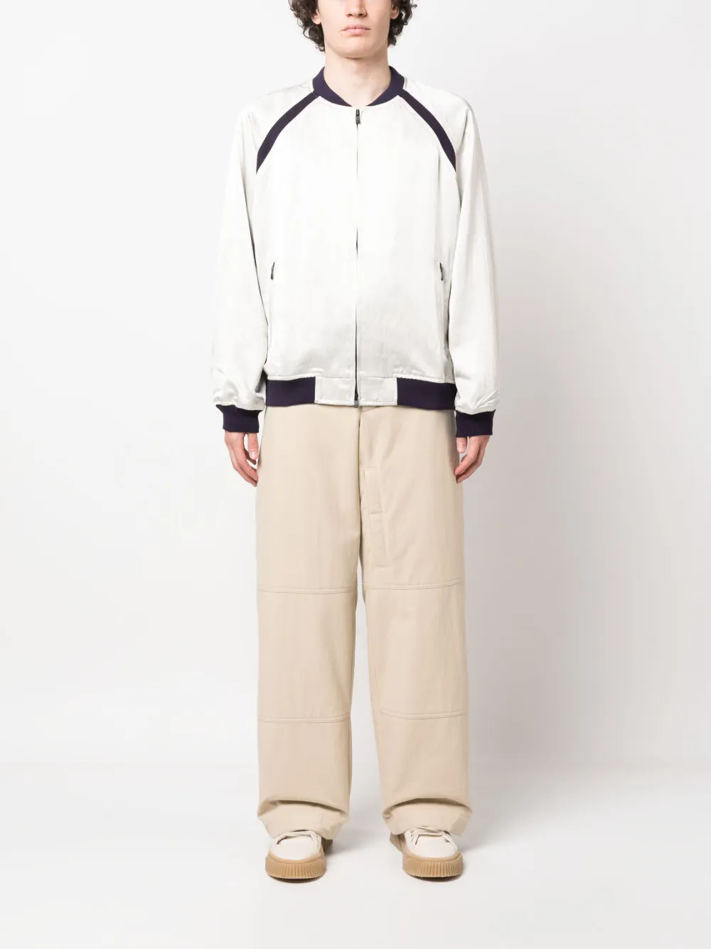 Needles contrasting-panels zip-up jacket - Beige