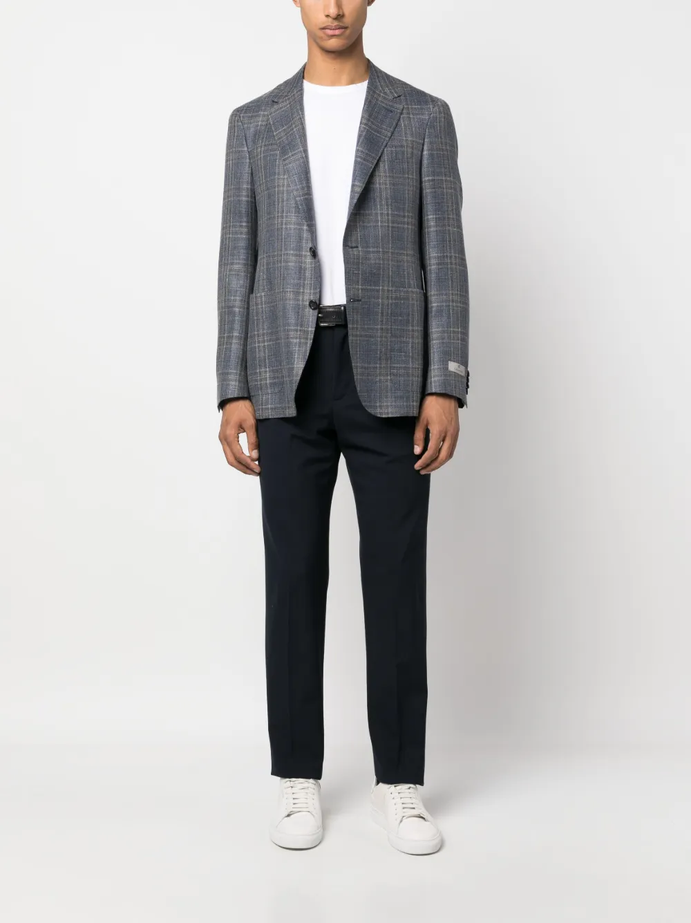 Shop Canali Notched-lapel Check-print Blazer In Blue