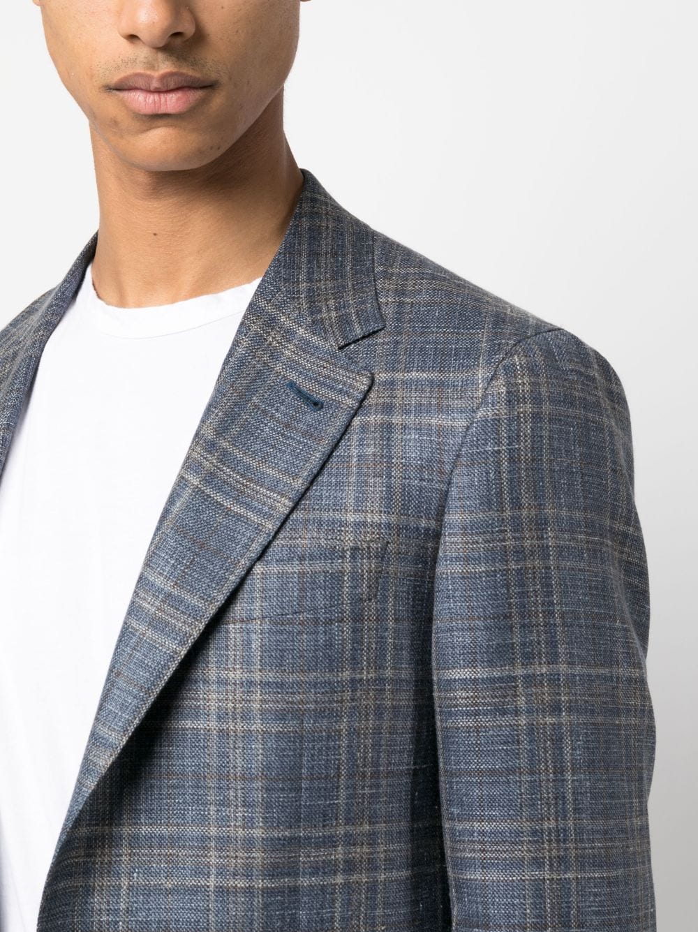 Shop Canali Notched-lapel Check-print Blazer In Blue