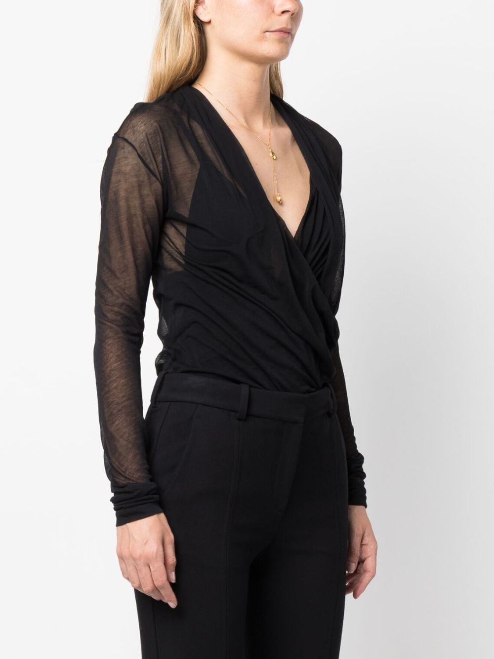 Shop Saint Laurent Draped V-neck Blouse In Black