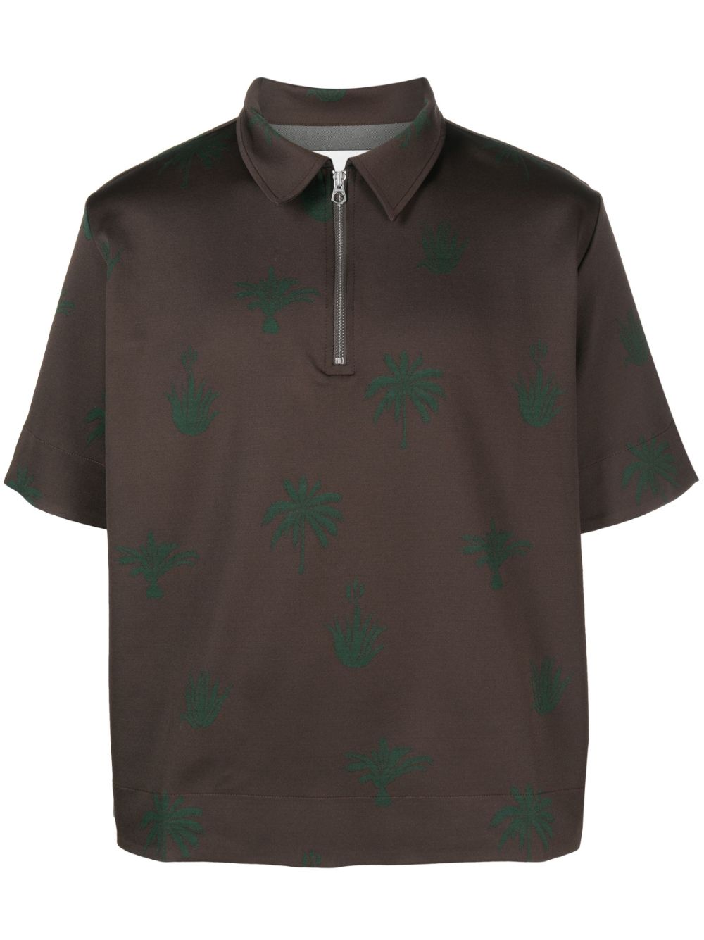 Jil Sander Palm Tree-print Polo Shirt In Brown
