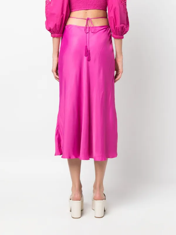 Zara pink satin cheap midi skirt