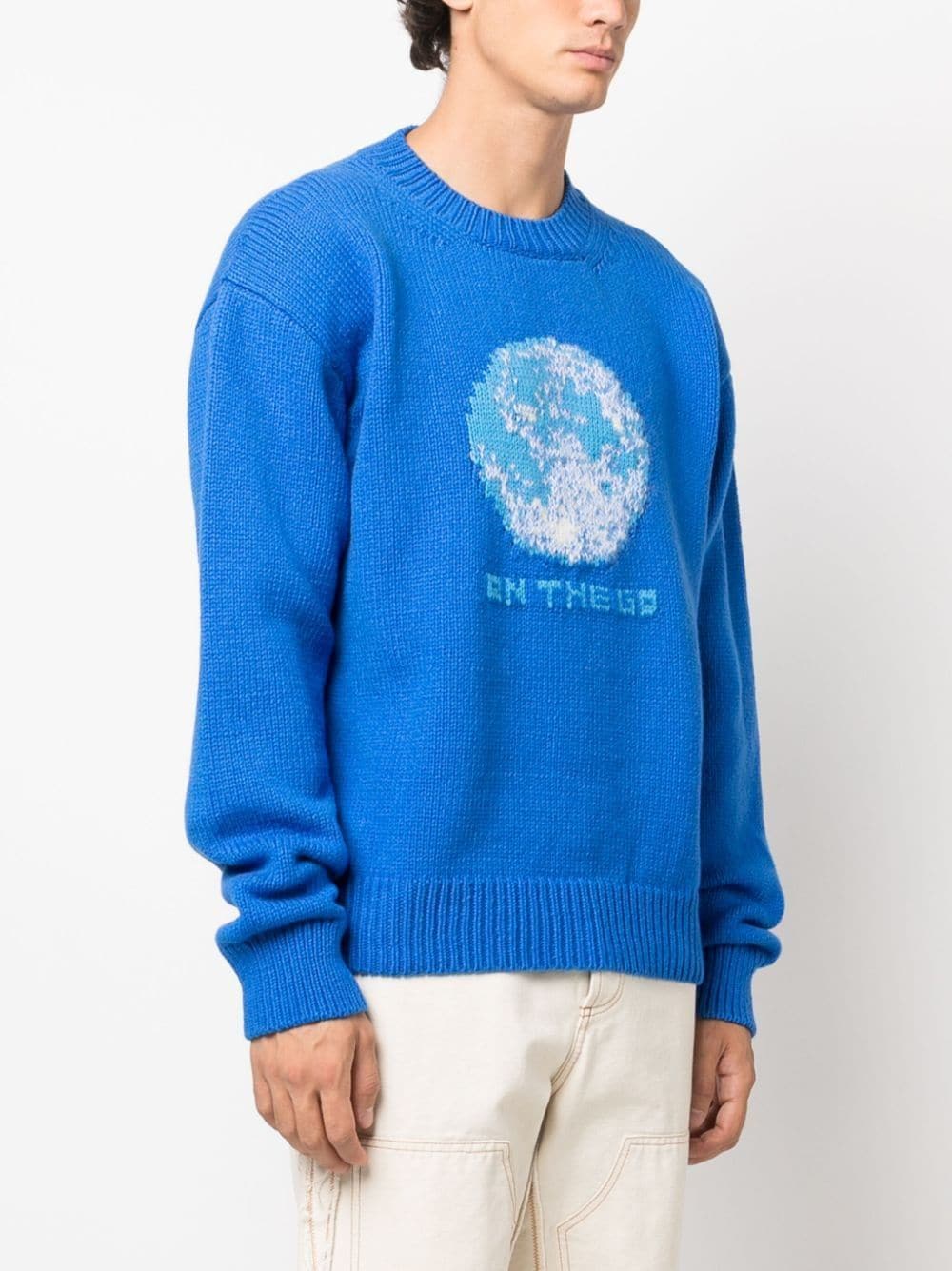 Shop Off-white Intarsia-knit Wool-blend Jumper In Dark Blue Placid Blue