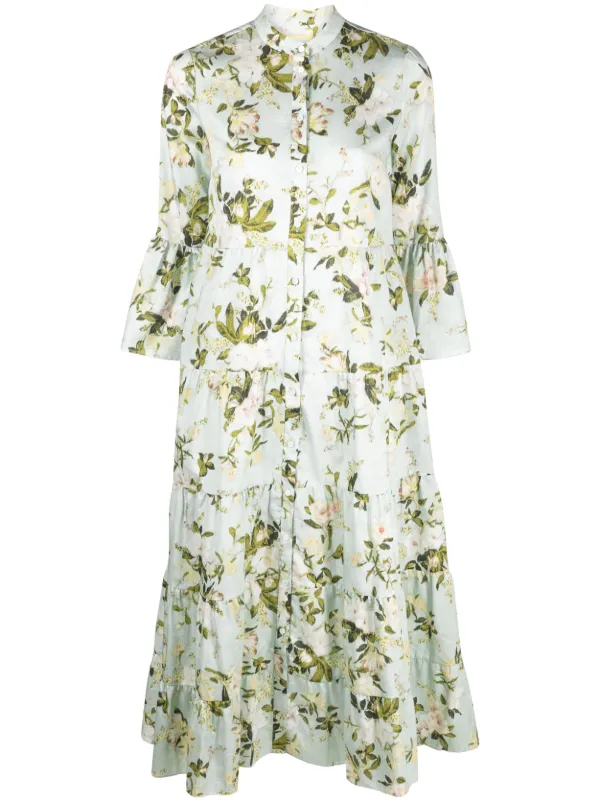 Erdem Panthea Floral-print Poplin Dress in Green