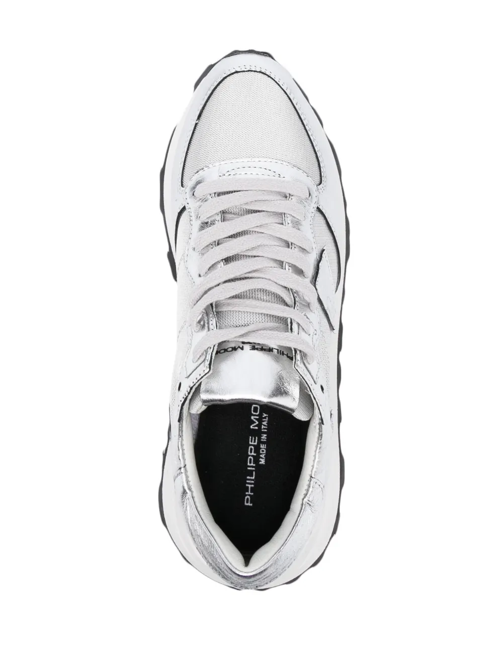 Shop Philippe Model Paris Leather-panelled Low-top Sneakers In Silver