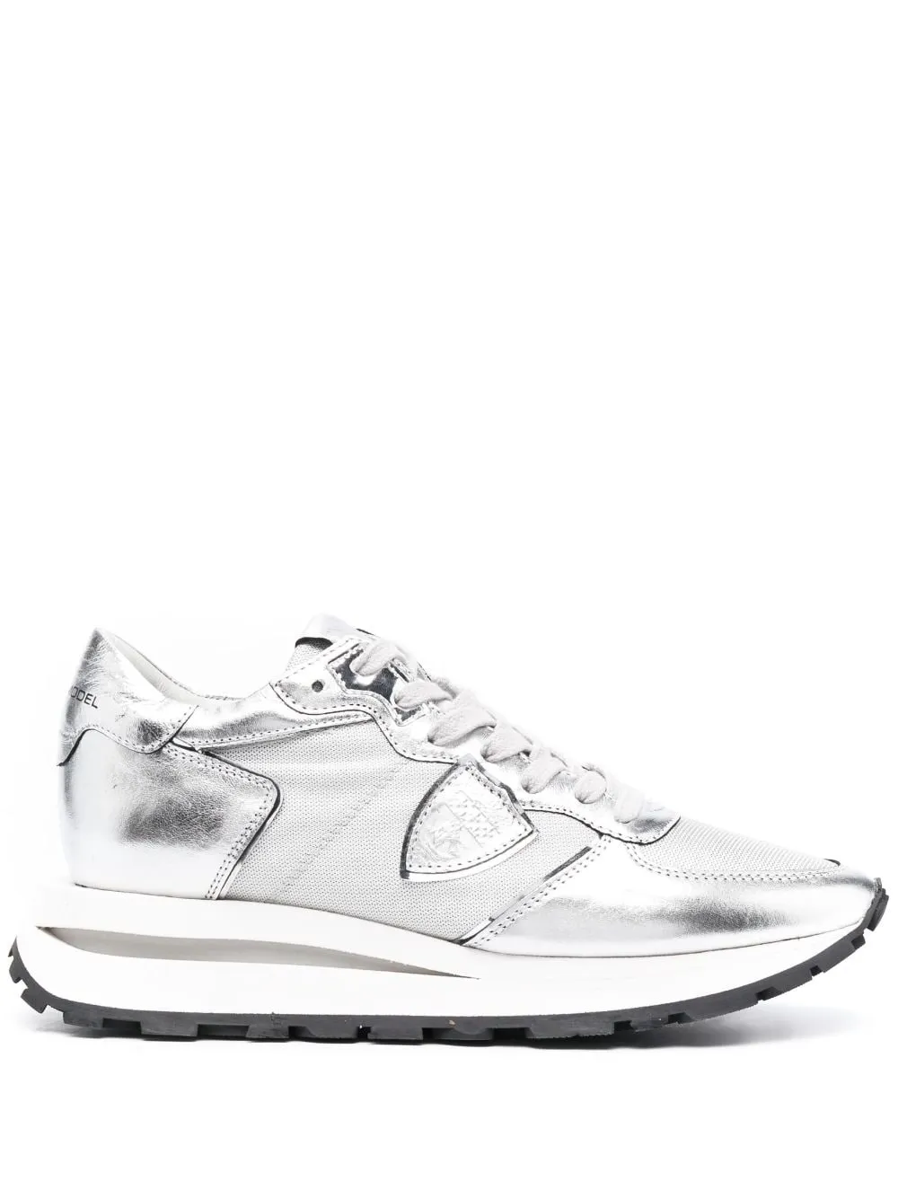 Shop Philippe Model Paris Leather-panelled Low-top Sneakers In Argent