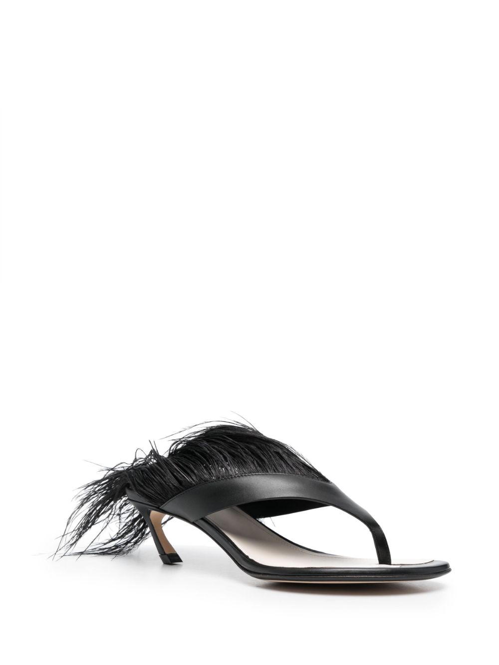 Shop Lanvin Feather Swing 65 Leather Sandals In Black