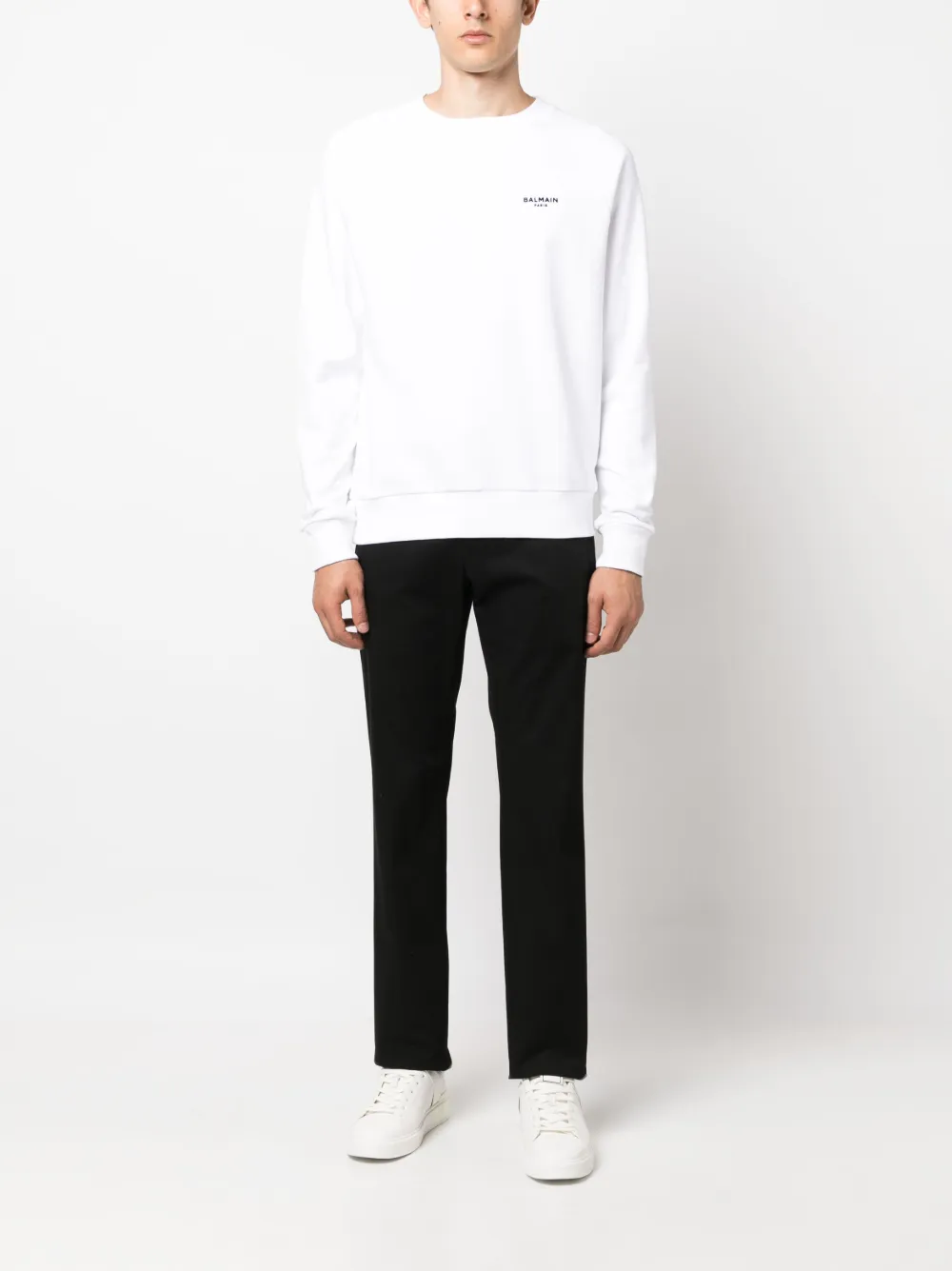 Balmain flocked-logo cotton raglan sweatshirt - Wit