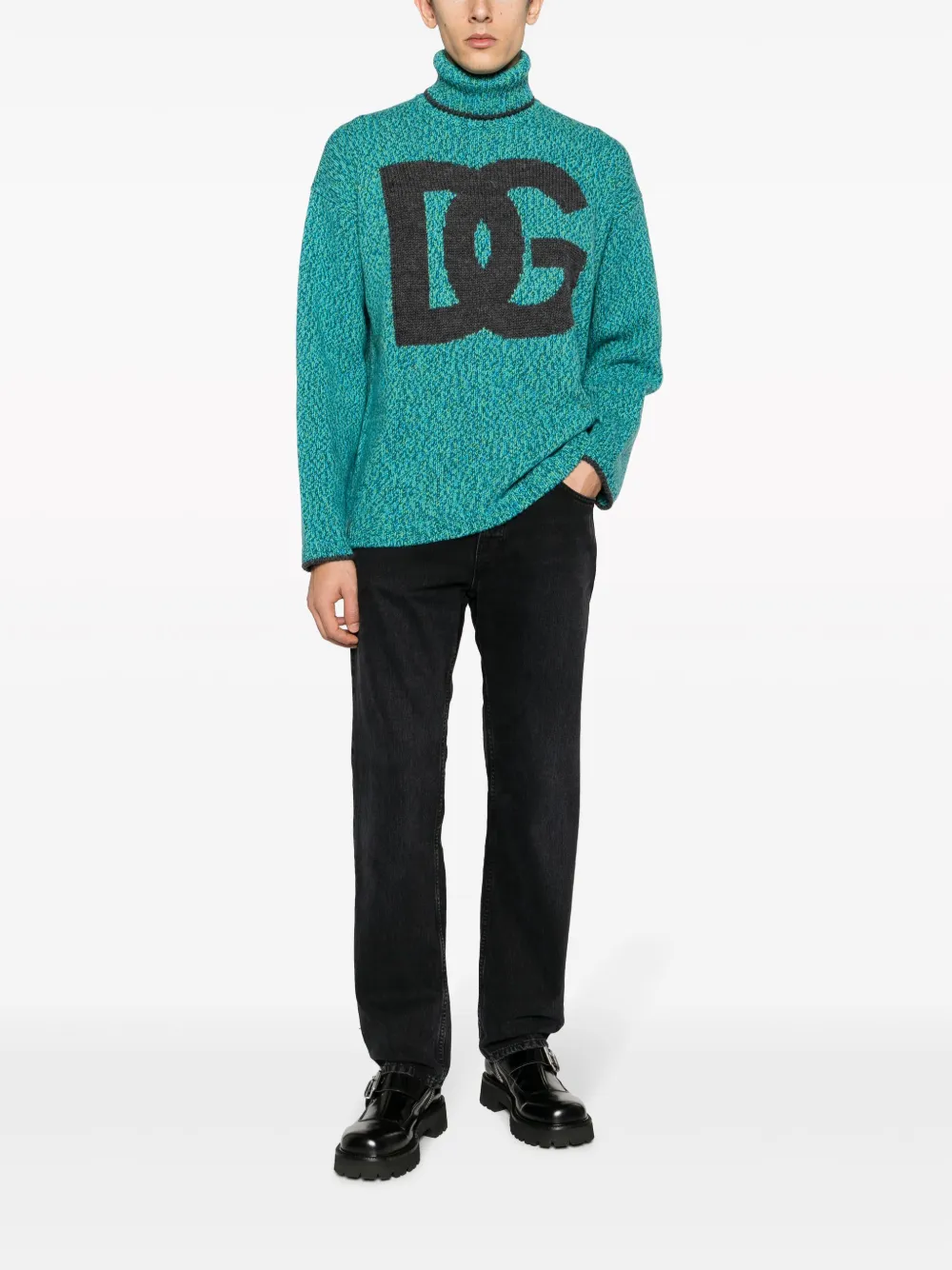 Dolce & Gabbana intarsia-knit logo wool-blend jumper - Groen