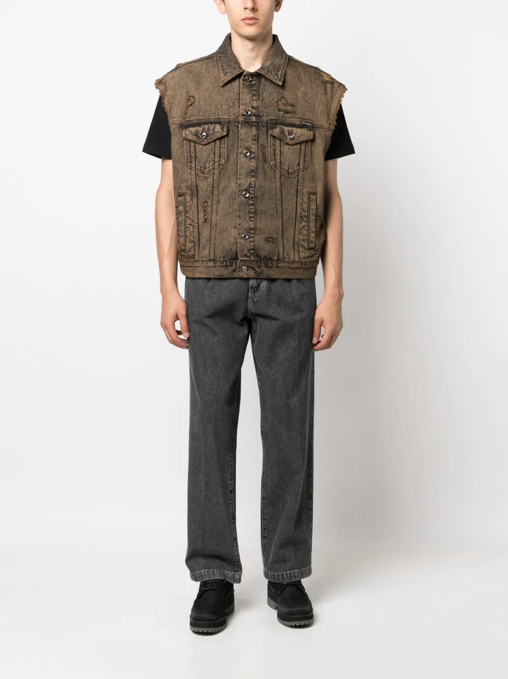 Dolce & Gabbana overdyed denim gilet - Bruin