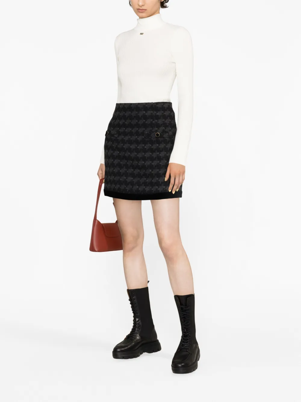 SANDRO Mini-rok met pied-de-poule print - Zwart