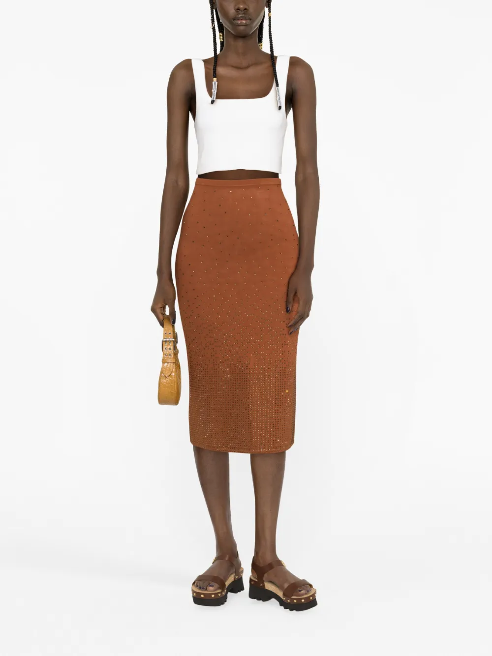 SANDRO rhinestone-embellished midi skirt - Bruin