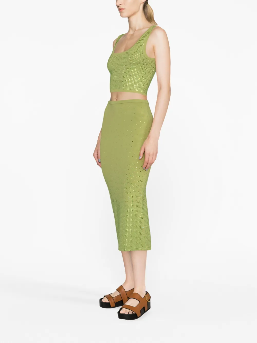 SANDRO Midi-rok met kristallen - Groen