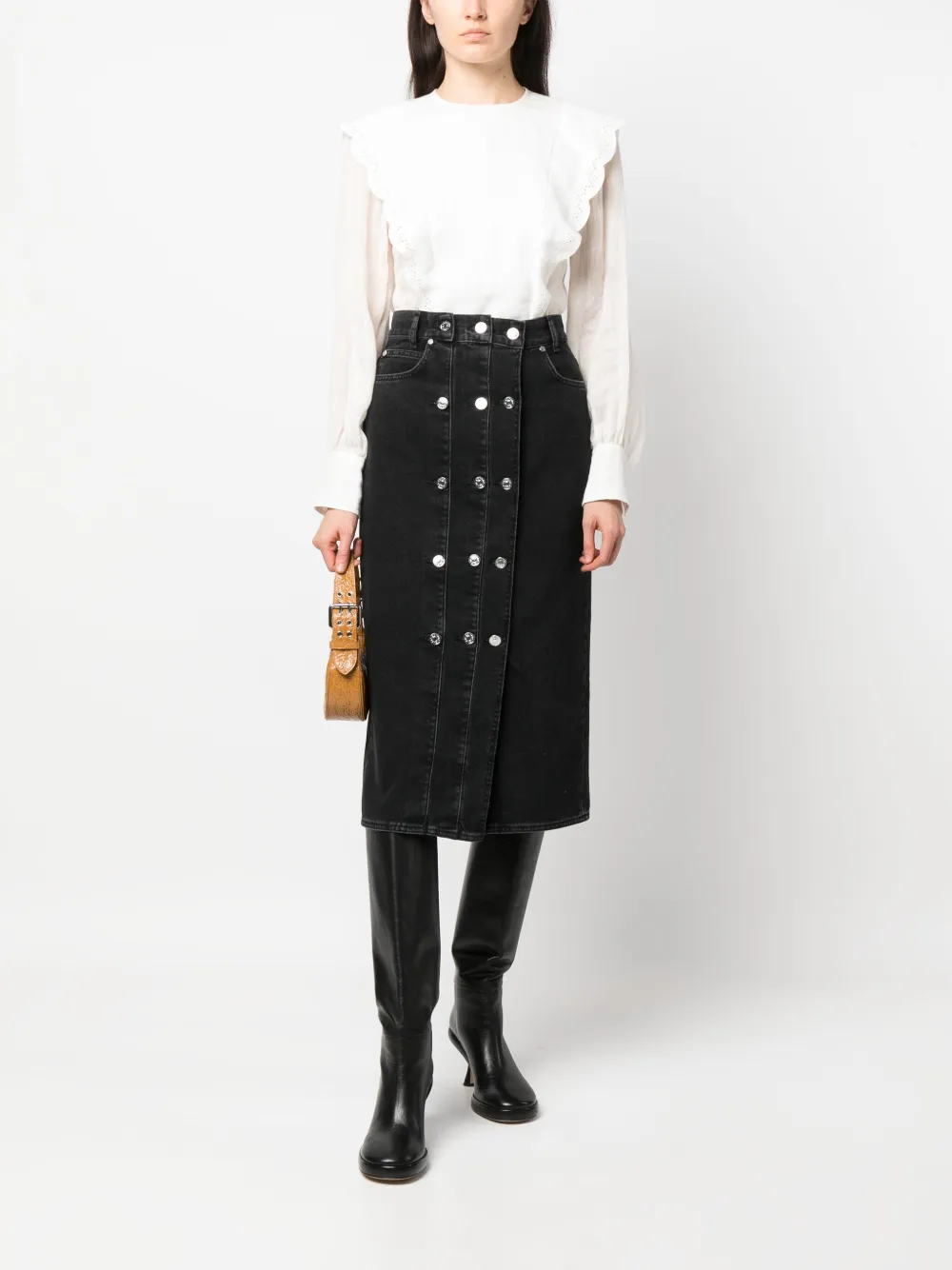 SANDRO Midi-rok met knoopdetail - Zwart