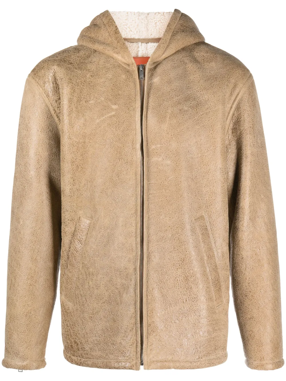 grained-effect hooded jacket