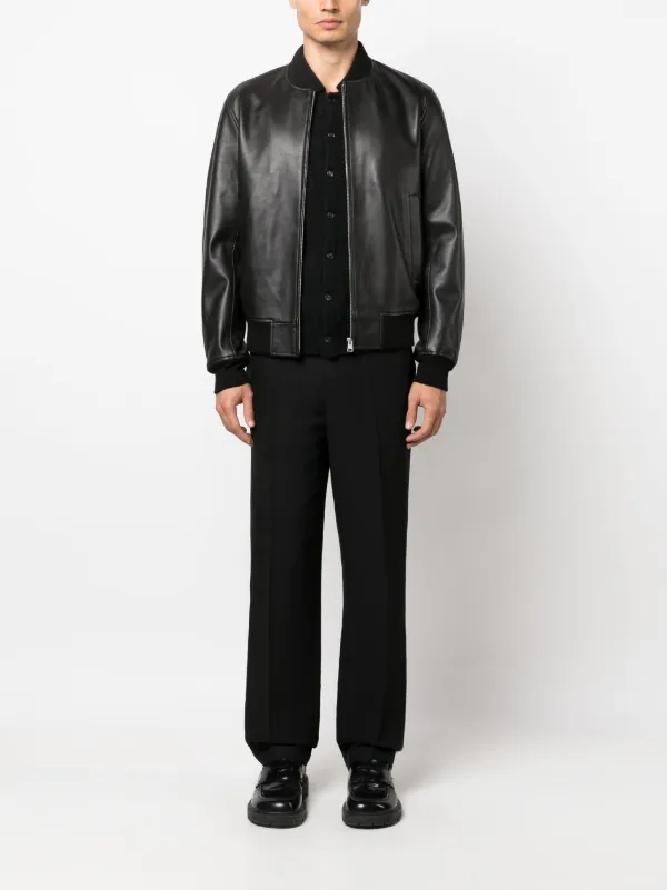 SANDRO rib trimmed Leather Bomber Jacket Farfetch
