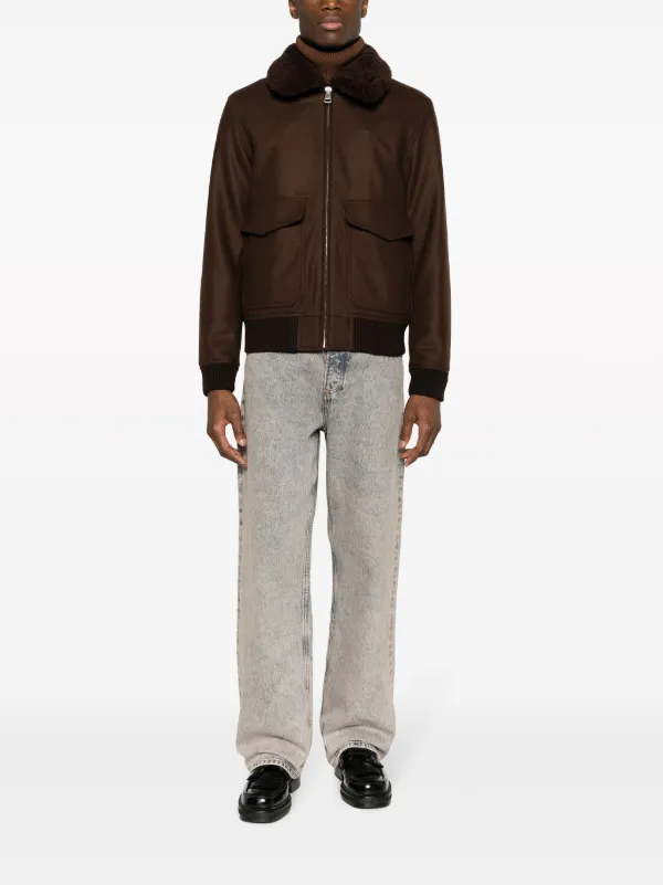 SANDRO faux shearling Trim Aviator Jacket Farfetch