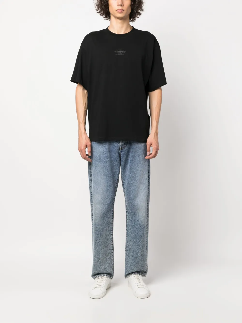 SANDRO debossed-logo cotton T-shirt - Zwart