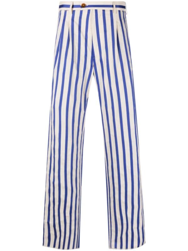 Country Green Striped Flat Front Trousers