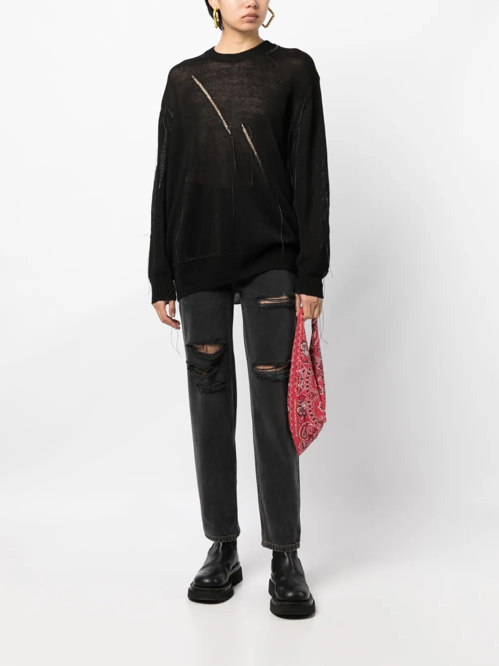 Junya Watanabe Trui met gerafeld effect - Zwart