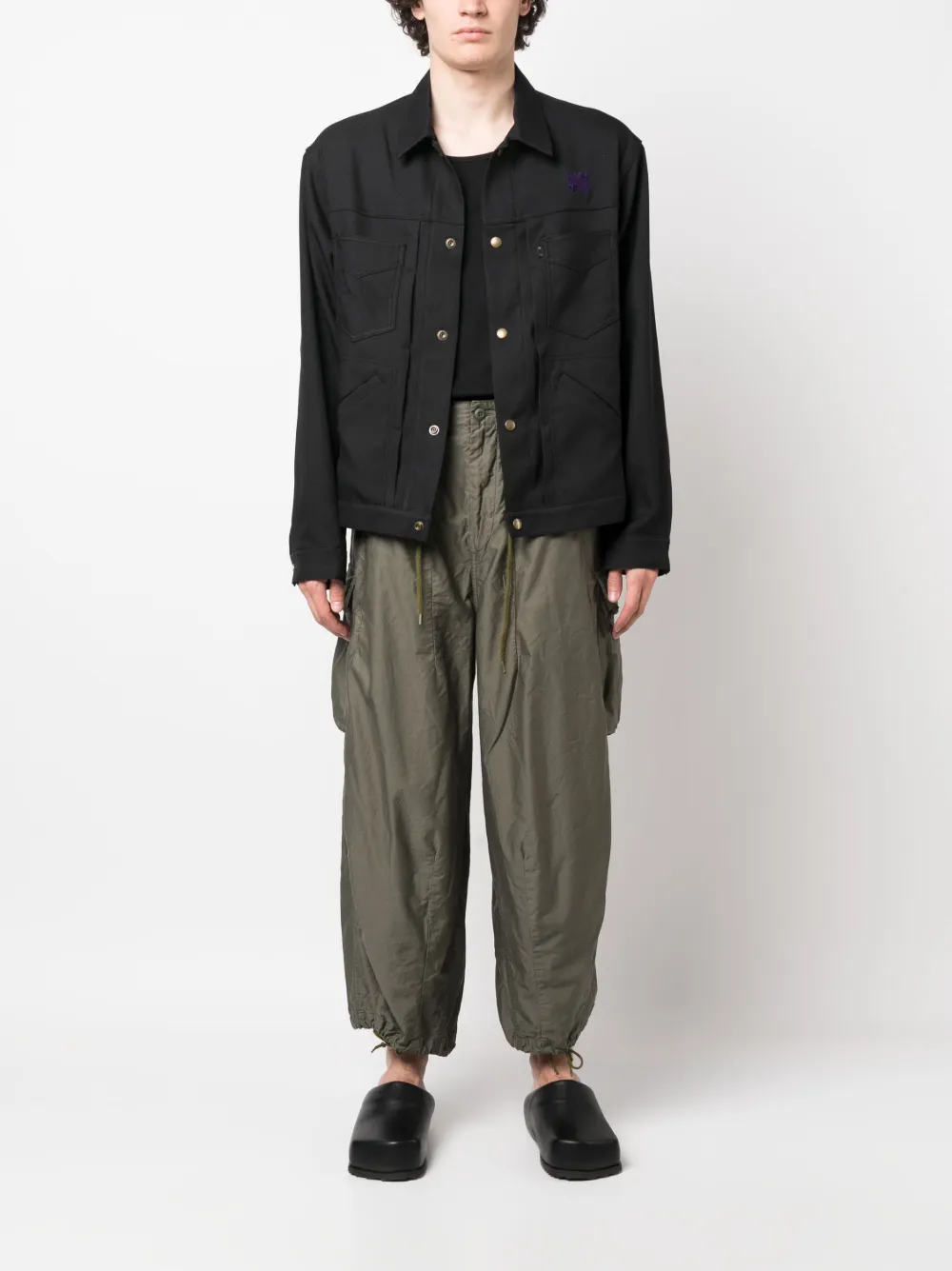 Needles drawstring-waist cropped trousers - Groen