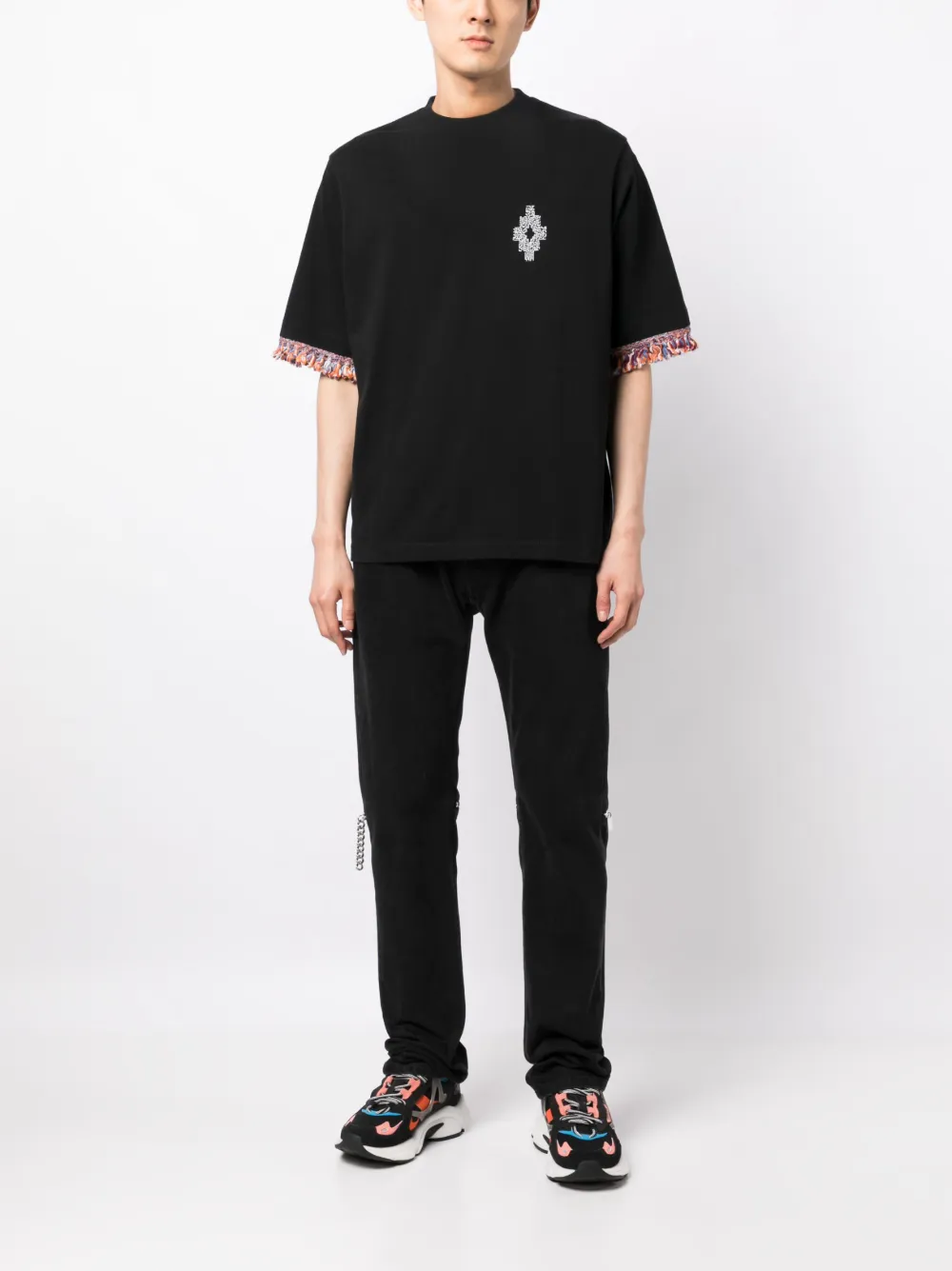 Shop Marcelo Burlon County Of Milan Fringed-sleeve Logo-print T-shirt In Black