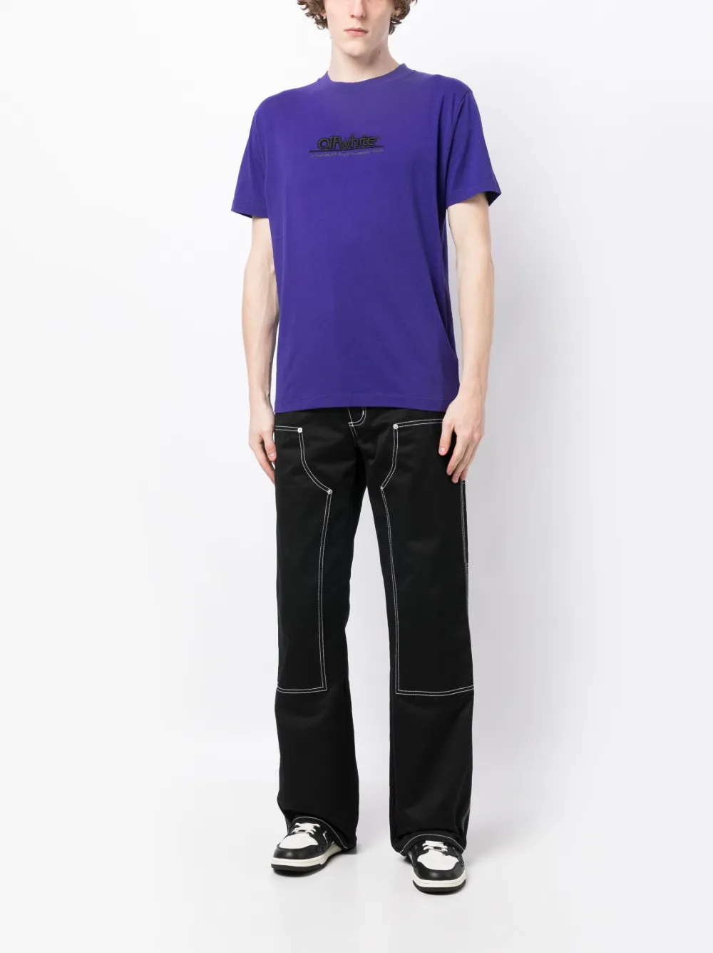 Off-White T-shirt met geborduurd logo - Paars