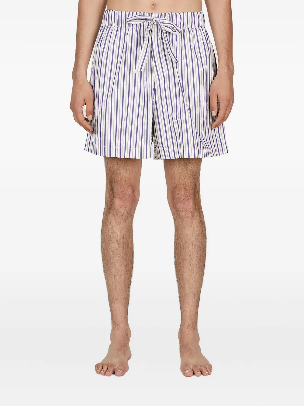 Tekla Striped Drawstring Pajama Shorts In White