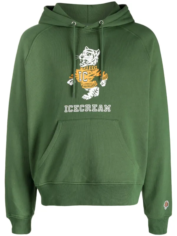 ICECREAM tiger print rib trimmed Hoodie Green FARFETCH AU