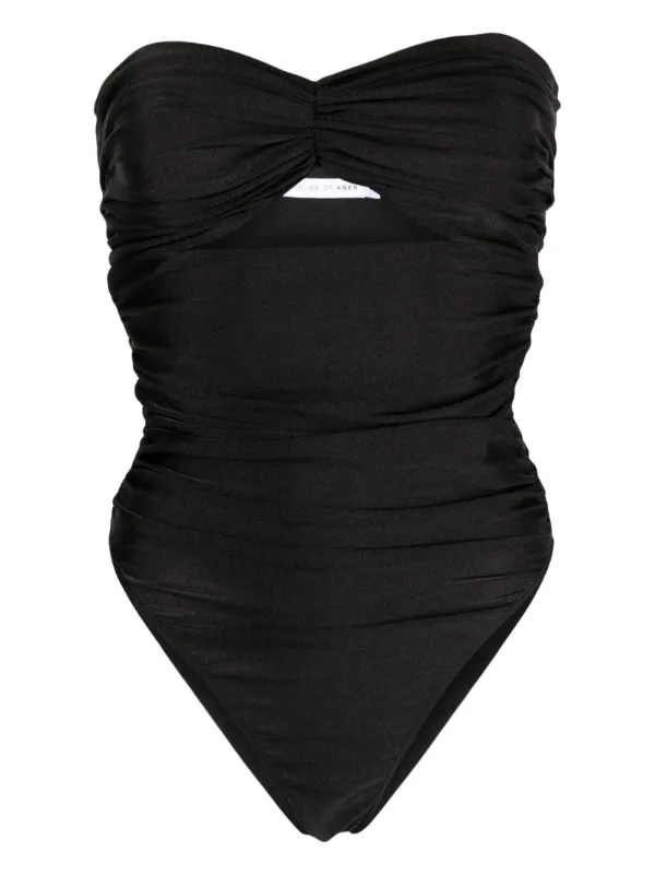 Strapless ruched swimsuit sale
