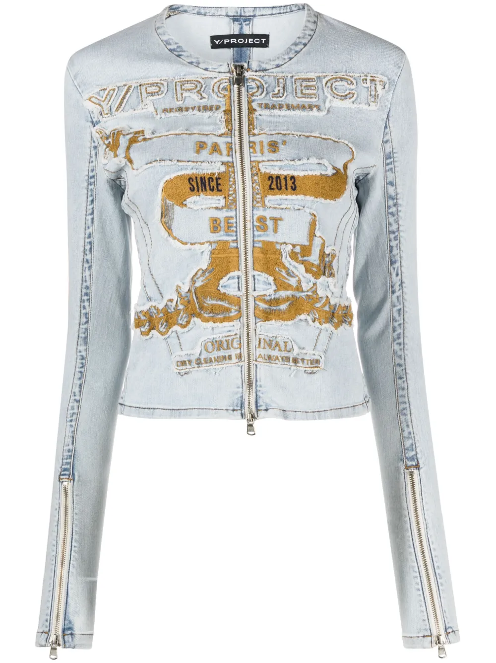 Y/project Denim Jacket With Embroidered Patches In Blue