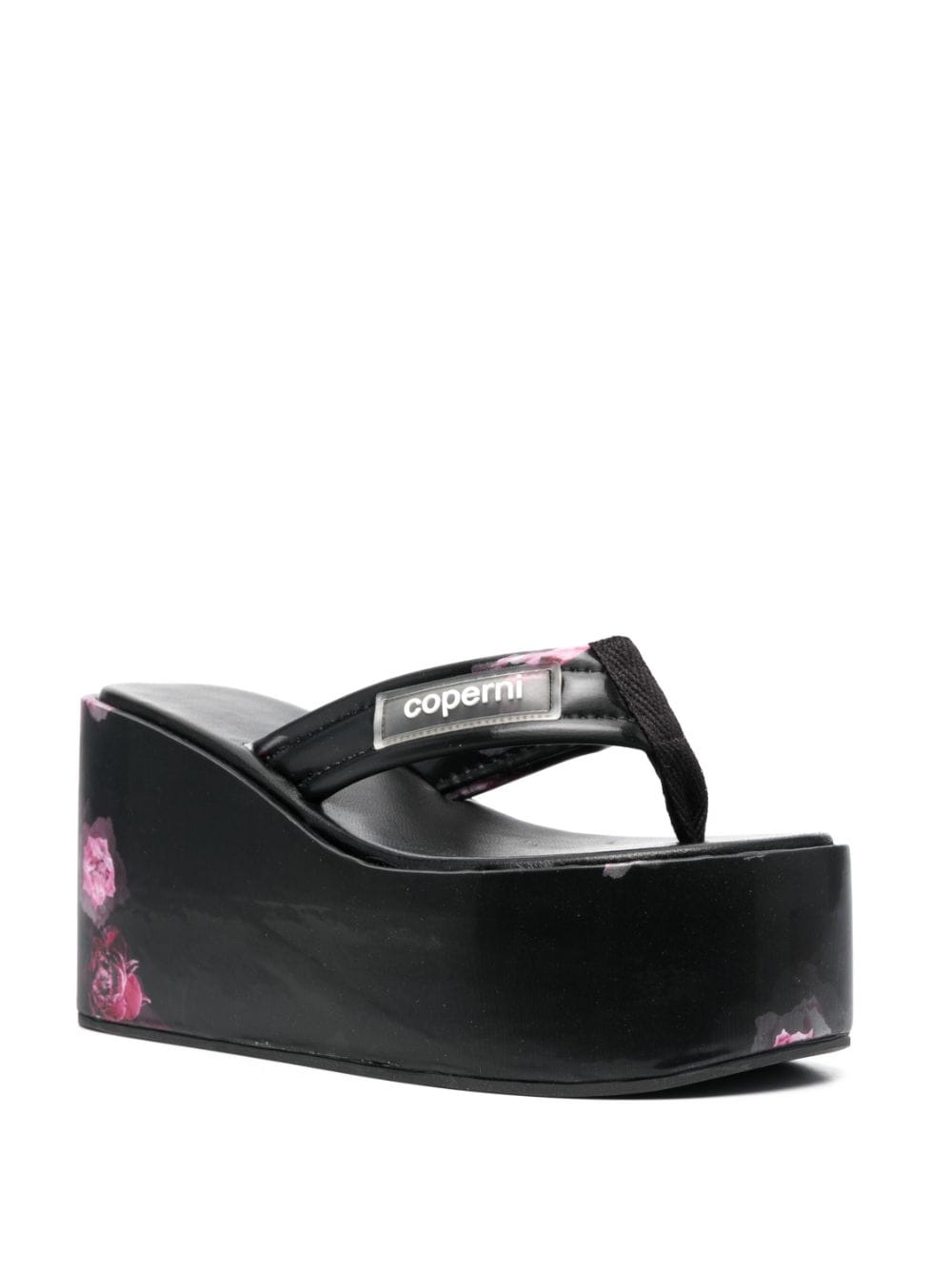 Shop Coperni 47mm Floral-print Wedge Sandals In Black