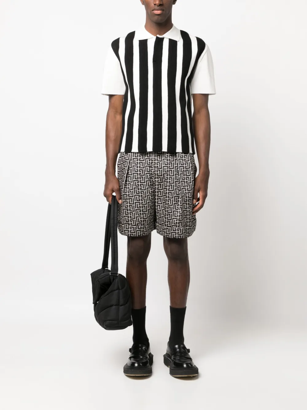 Shop Balmain Monogram-print Bermuda Shorts In Schwarz