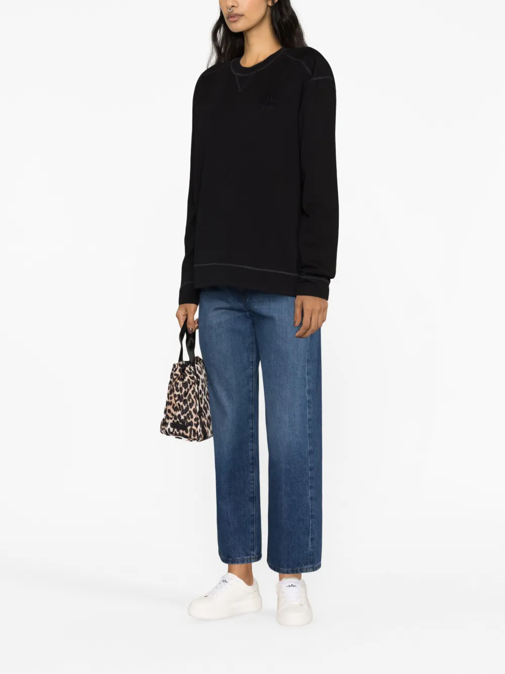 Shop Ganni Isoli Drop-shoulder Sweatshirt In Black