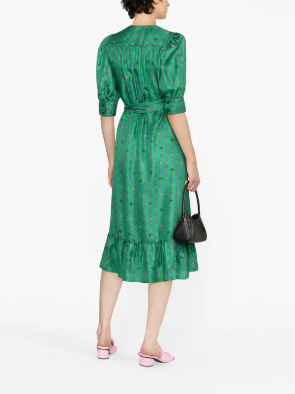 SANDRO Printed Silk Midi Dress Farfetch