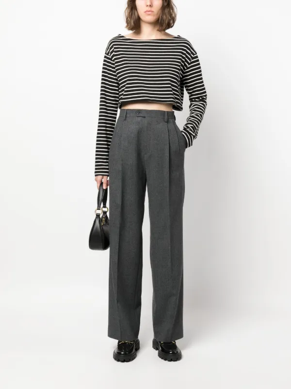 SANDRO high waisted Wool Trousers Farfetch