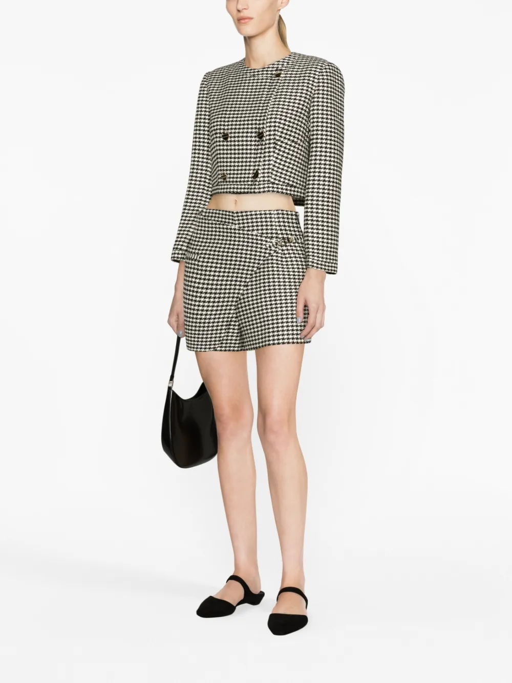 SANDRO Shorts met pied-de-poule print - Zwart