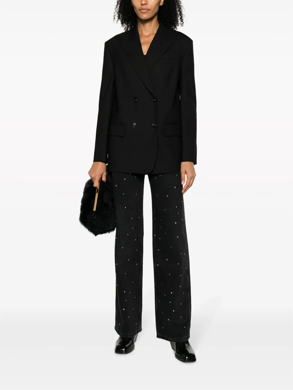 SANDRO rhinestone-embellished straight-leg jeans - Zwart