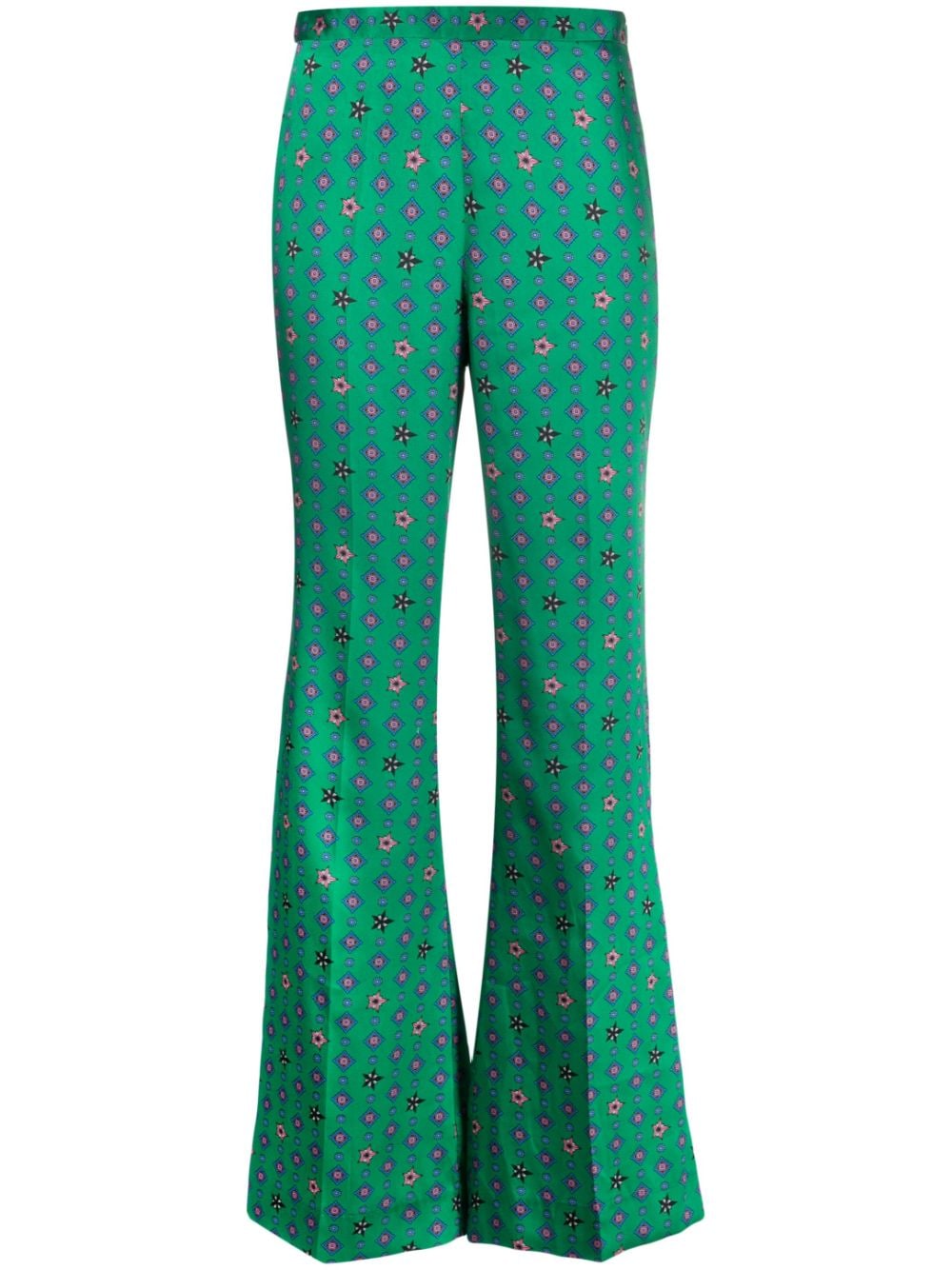 Sandro Geometric-print Flared Trousers In Green