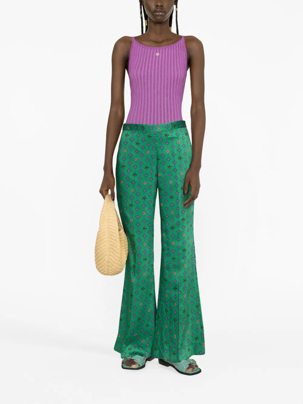 SANDRO Broek met geometrische print - Groen