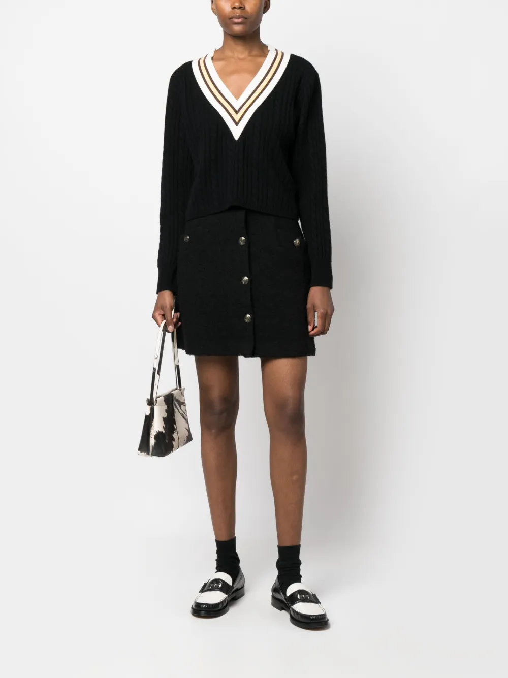 SANDRO button-detail bouclé miniskirt - Zwart