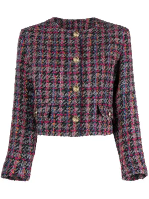 SANDRO Cropped button up Tweed Jacket Farfetch