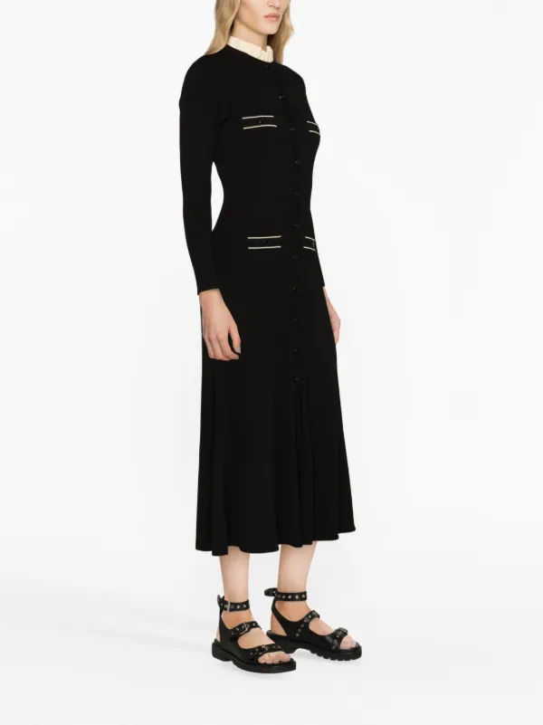 SANDRO ribbed knit Flared Midi Dress Black FARFETCH NO