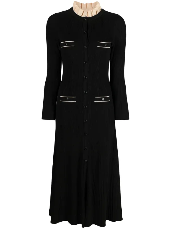 Straight knit dress with ruff collar discount